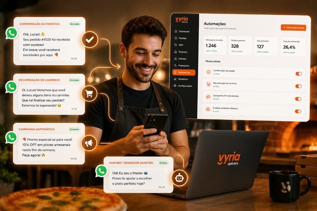 Vyria Delivery: automacoes WhatsApp, painel de metricas e mensagens para o restaurante